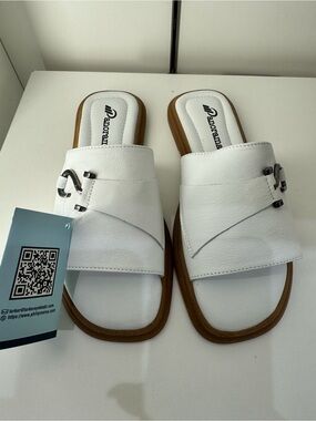 White Slide Sandals with Buckle Accent for Women